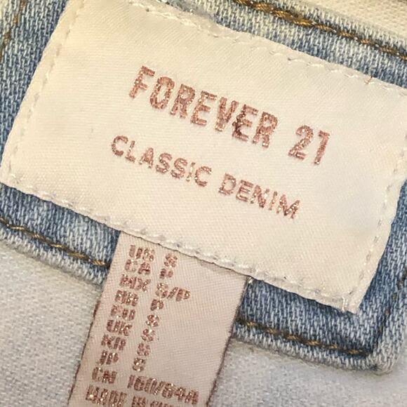 Forever 21 F21 Blue White Light Wash Distressed Jean Jacket Size Small - Picture 11 of 14